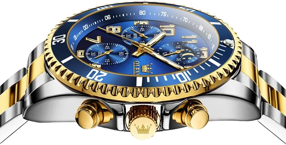 mysterious tenuous refrigeration solar break undeniable Face Mens Watch Stainless Steel Day Date Quartz Analog Dress Watches for Men Luminous Relojes De Hombre (Green/Blue/Black/Gold) OLEVS Watches Men Waterproof Luxury Big 