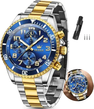 mysterious tenuous refrigeration solar break undeniable Face Mens Watch Stainless Steel Day Date Quartz Analog Dress Watches for Men Luminous Relojes De Hombre (Green/Blue/Black/Gold) OLEVS Watches Men Waterproof Luxury Big 