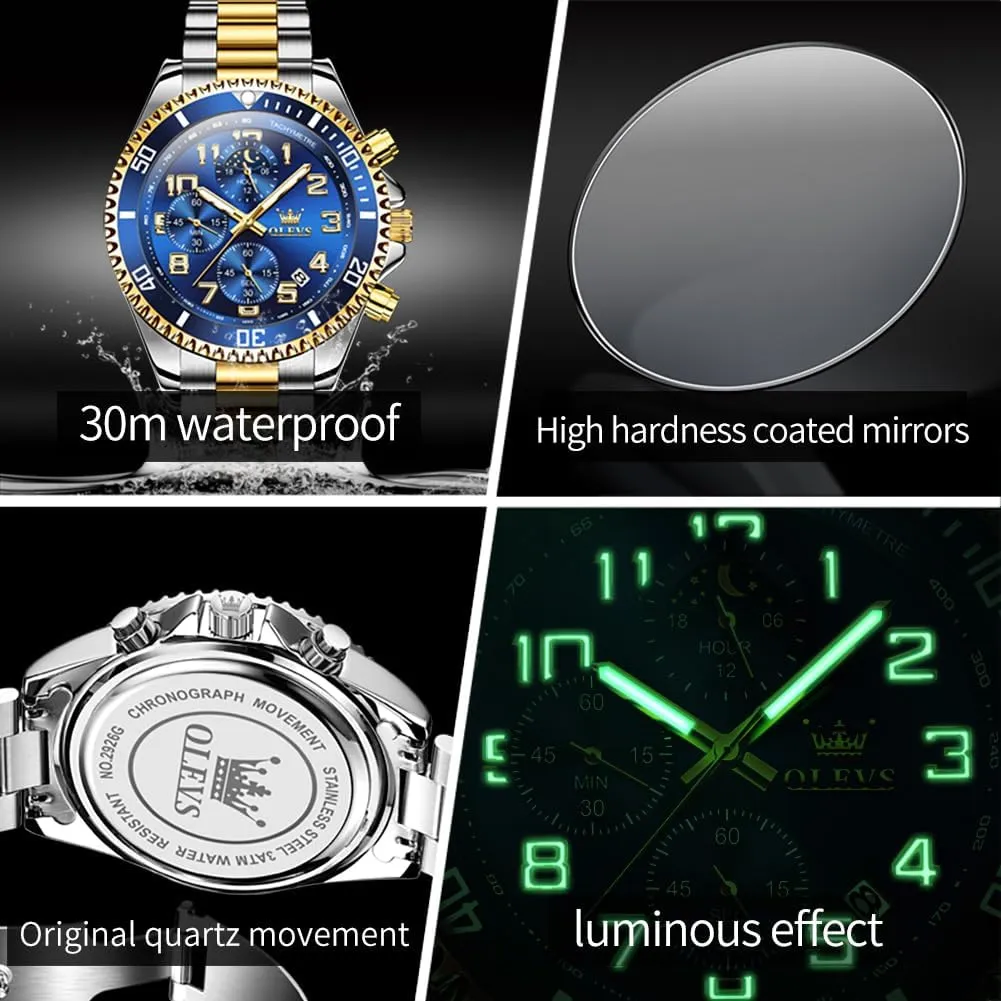 mysterious tenuous refrigeration solar break undeniable Face Mens Watch Stainless Steel Day Date Quartz Analog Dress Watches for Men Luminous Relojes De Hombre (Green/Blue/Black/Gold) OLEVS Watches Men Waterproof Luxury Big 