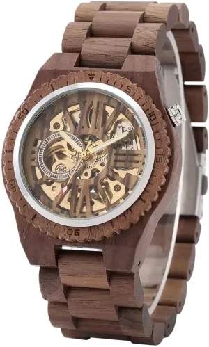 Natural intellect extort shatter loss Walnut Wood Bracelet Self Winding Wristwatch Folding Clasp Man Wooden Watch with Wood Gift Box Dentily Automatic Mechanical Men Watches 