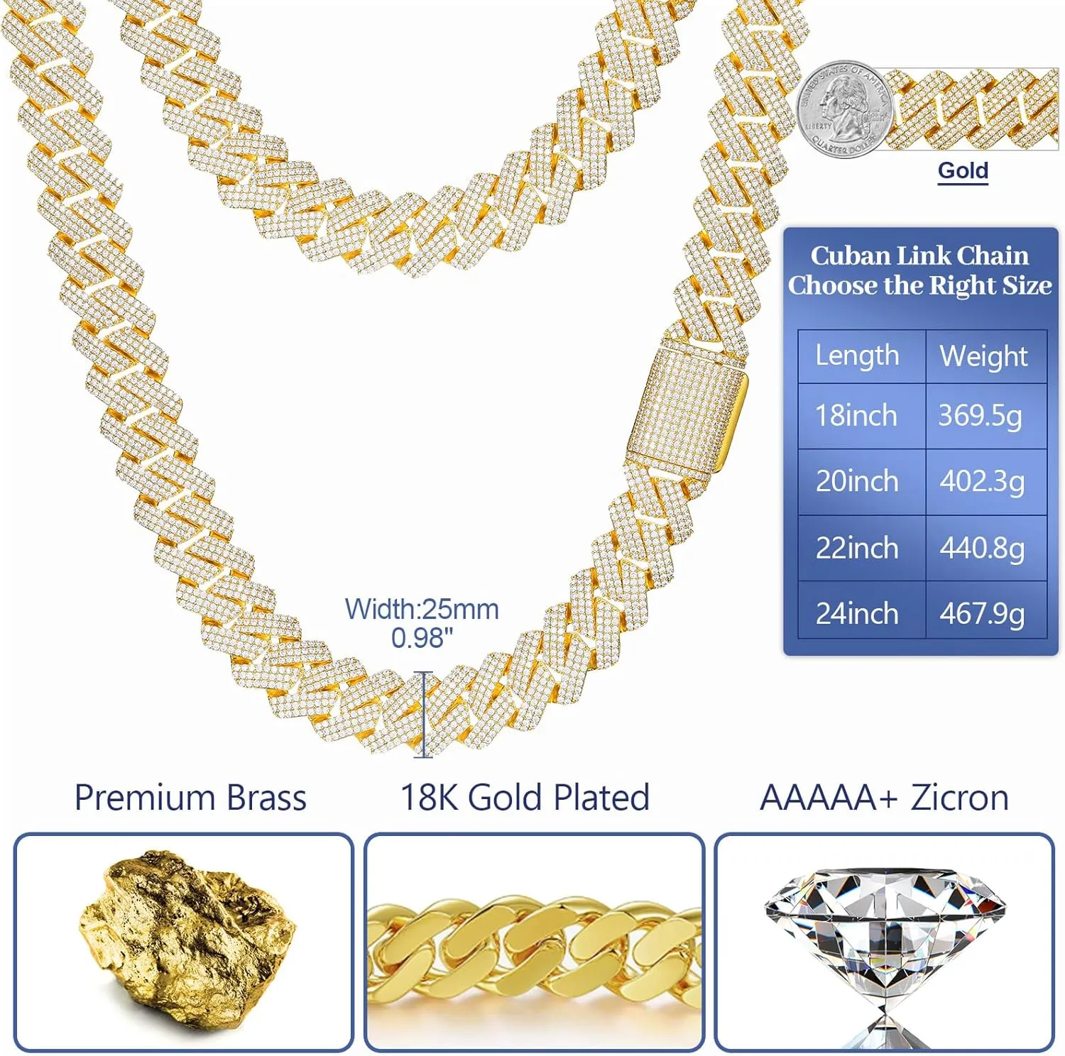 Necklace Bling Luxury Jewelry 25MM Big Cuban Link Chain for Men Thick Iced Out Chain 18K slender silica clamor Gold Plated 5A  Zicron Cuban Necklace Gold/Silver Iced Out Diamond Miami Cuban 