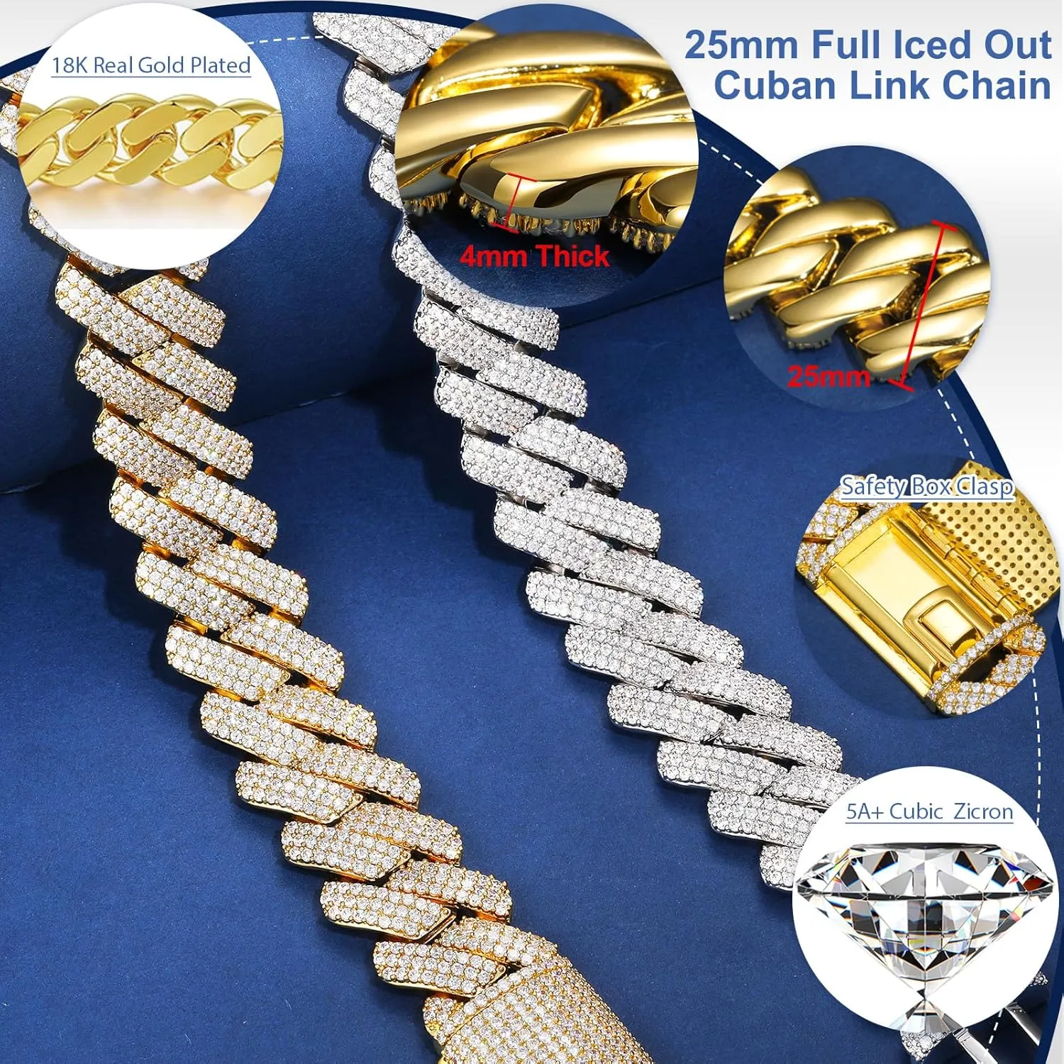 Necklace Bling Luxury Jewelry 25MM Big Cuban Link Chain for Men Thick Iced Out Chain 18K slender silica clamor Gold Plated 5A  Zicron Cuban Necklace Gold/Silver Iced Out Diamond Miami Cuban 