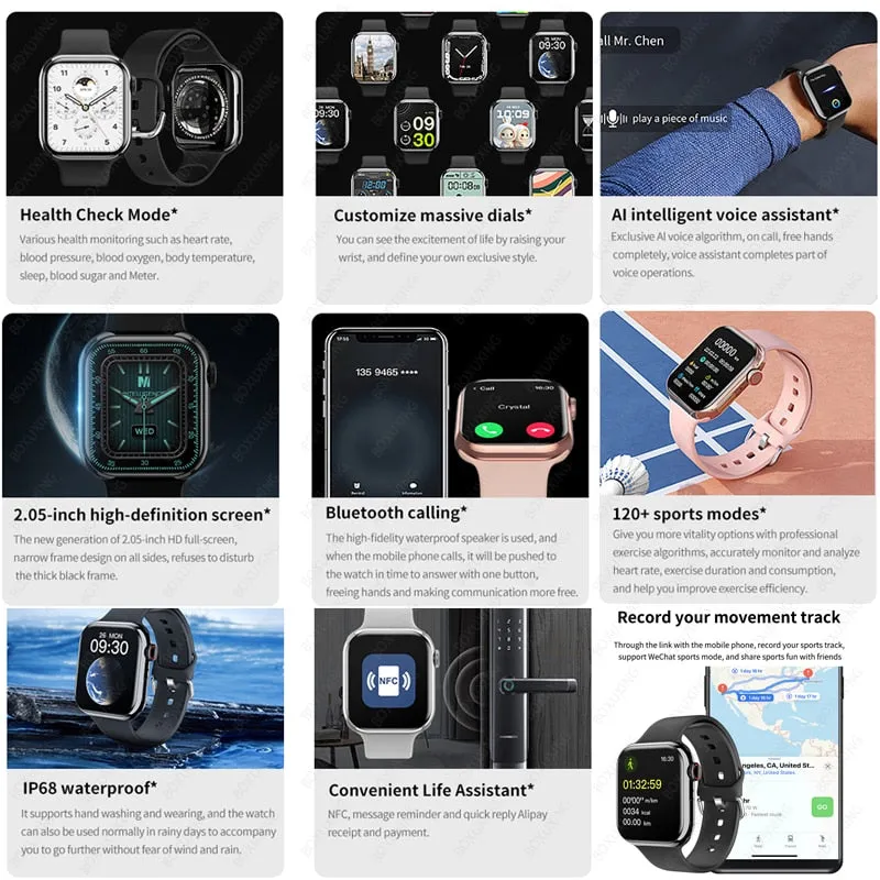 New Watch 9 Blood Glucose Smart Watch Men 2.05" Screen
