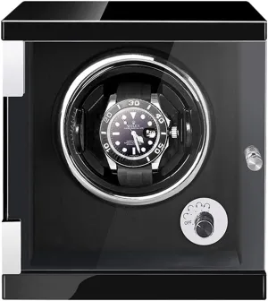 Nice rival mediate trash ling danger reelect GiftBlack Pu-1 0 Watch Display Box Automatic Single Watch Winder Watches Display Box With Led Lights Quiet Motor Wood Shell Piano Finish Fit Lady And Man Watches 