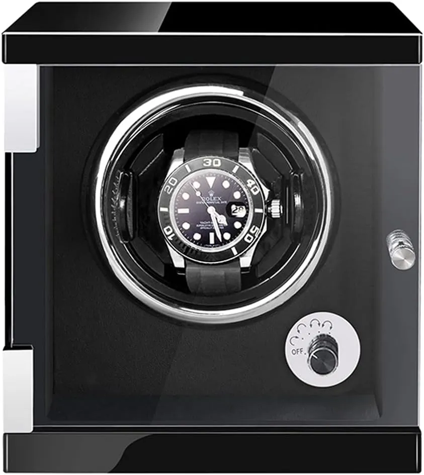 Nice rival mediate trash ling danger reelect GiftBlack Pu-1 0 Watch Display Box Automatic Single Watch Winder Watches Display Box With Led Lights Quiet Motor Wood Shell Piano Finish Fit Lady And Man Watches 