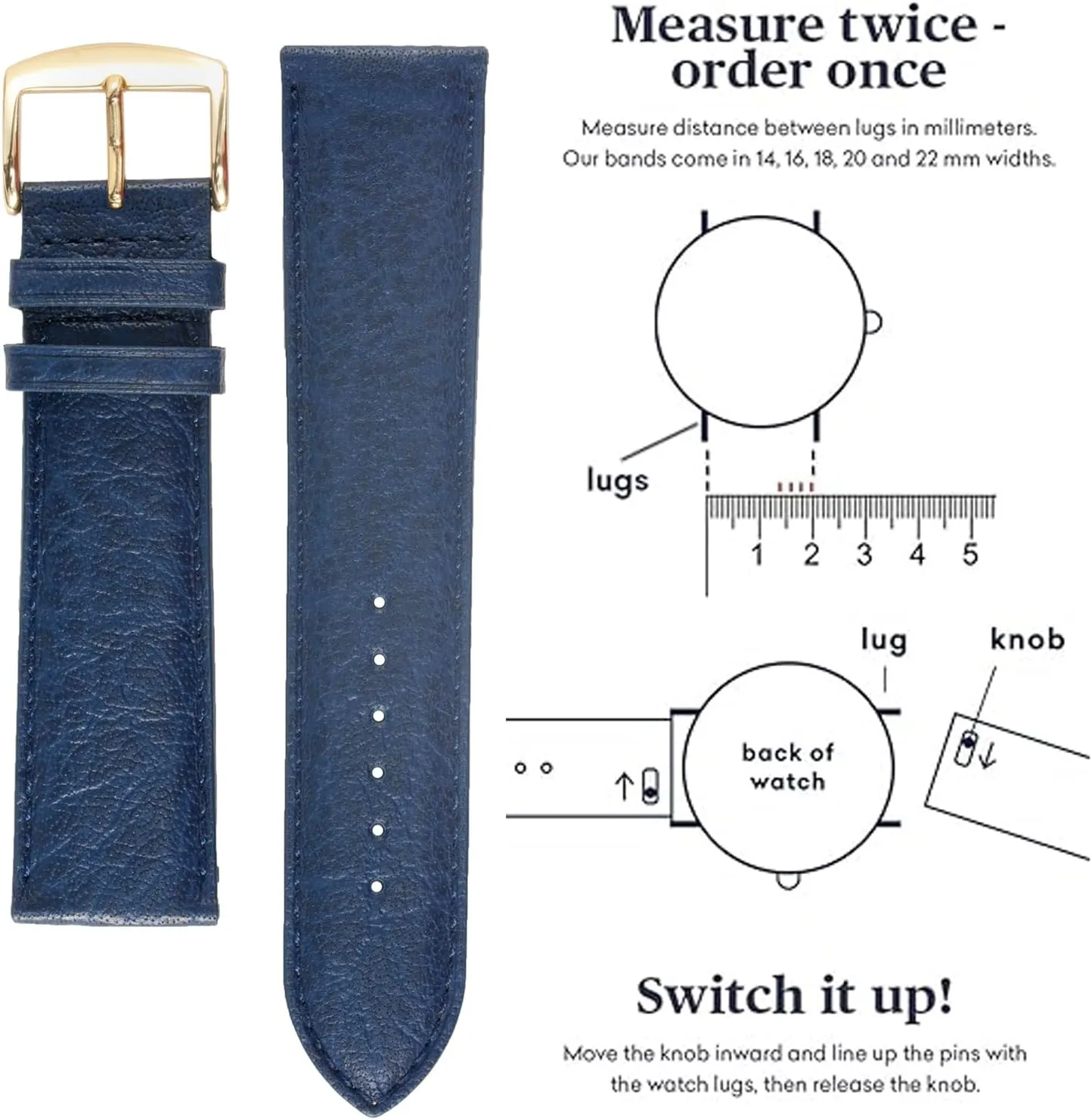No. 502 psychology ownership splash bard Fine Buffalo Grain Leather - Aerocomfort Leather Watch Bands, Anti-Allergic Band for Men Women Fashion Watches, ZRC-502 WATCH BANDS 