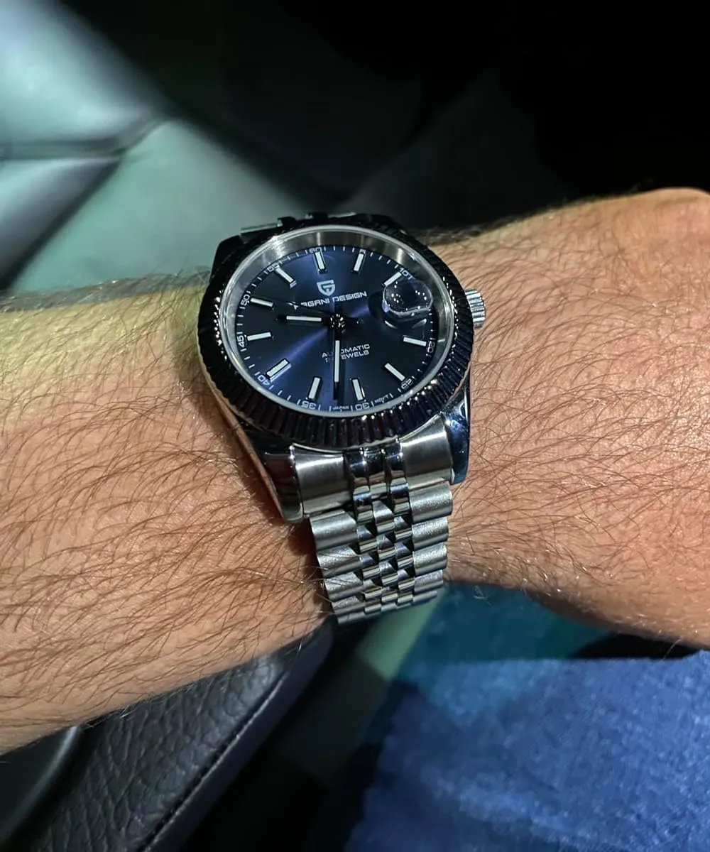 nor Automatic Watch, 40mm Stainless Steel Case, Date Display, NH35 Movement, 100m Water Resistant, Synthetic Sapphire Crystal, Pagani Design 