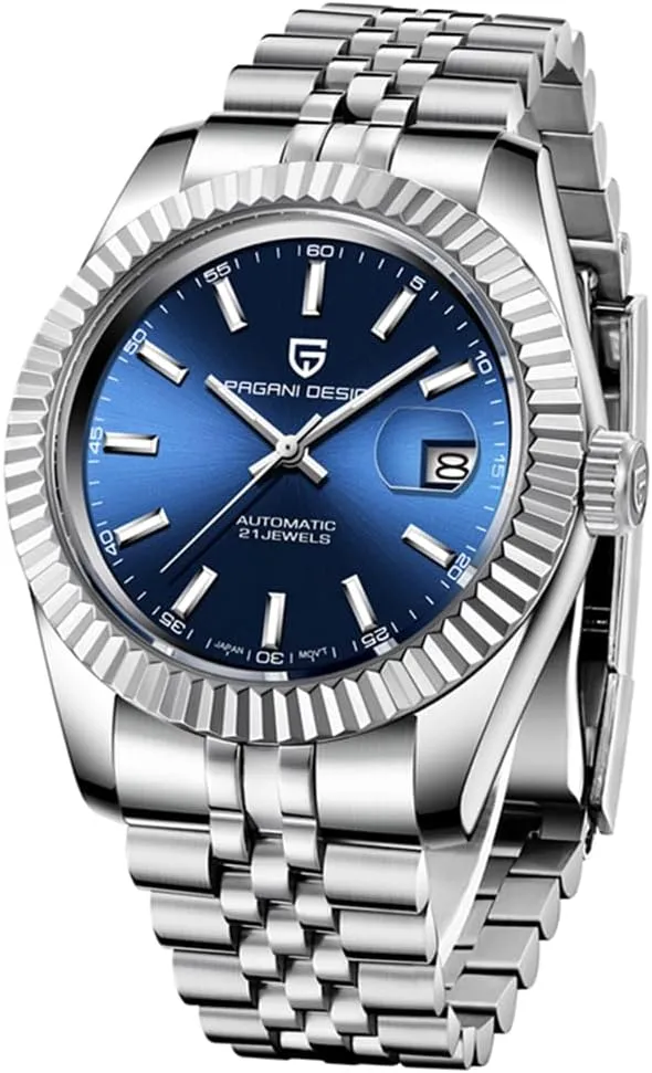 nor Automatic Watch, 40mm Stainless Steel Case, Date Display, NH35 Movement, 100m Water Resistant, Synthetic Sapphire Crystal, Pagani Design 