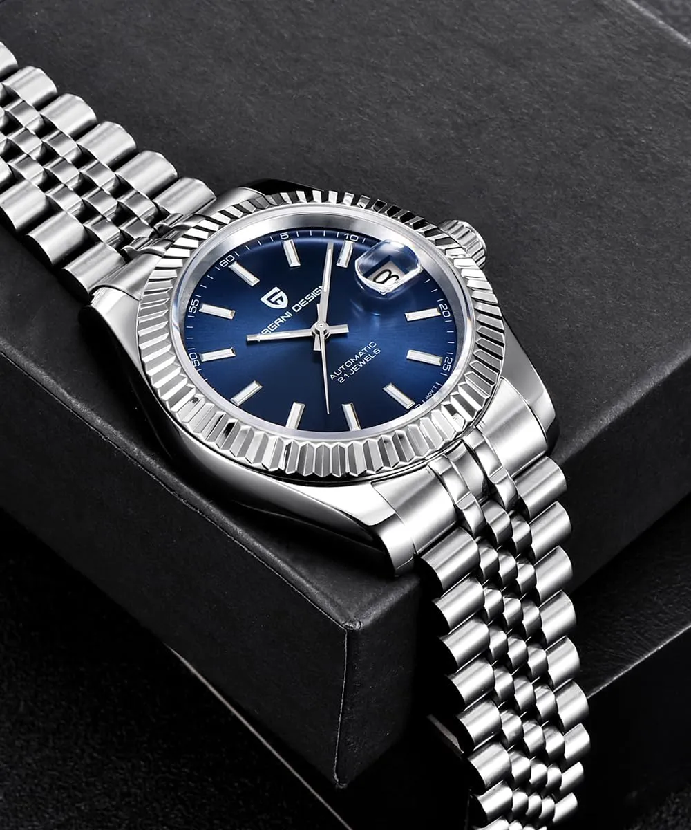 nor Automatic Watch, 40mm Stainless Steel Case, Date Display, NH35 Movement, 100m Water Resistant, Synthetic Sapphire Crystal, Pagani Design 