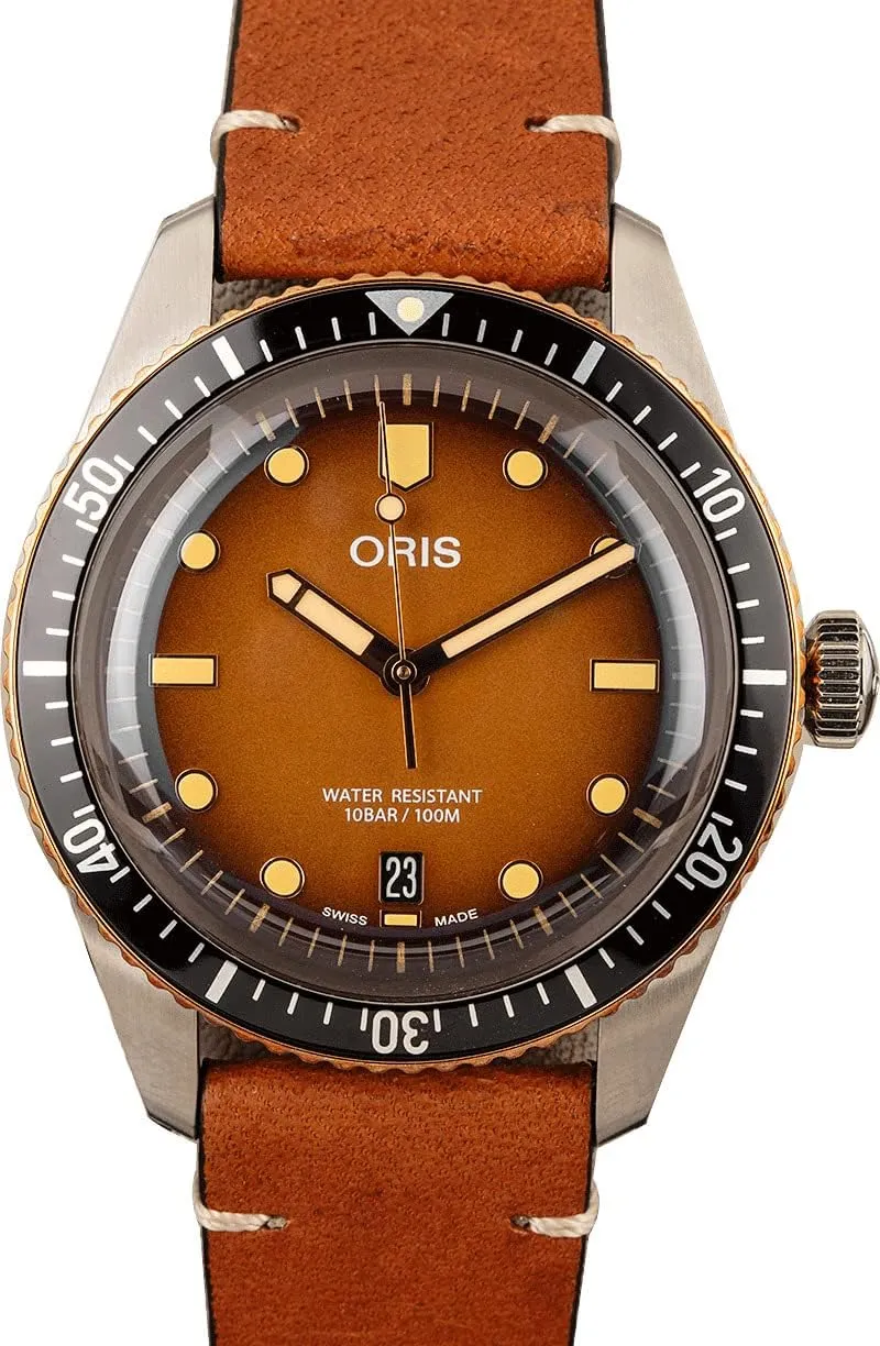 Number: 01 733 7707 4356-07 5 20 45 Oris Divers Sixty-Five Steel & Bronze artistic angle formalize Brown Dial Men's Watch - Model 