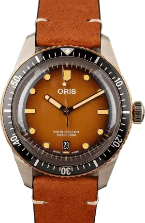 Number: 01 733 7707 4356-07 5 20 45 Oris Divers Sixty-Five Steel & Bronze artistic angle formalize Brown Dial Men's Watch - Model 