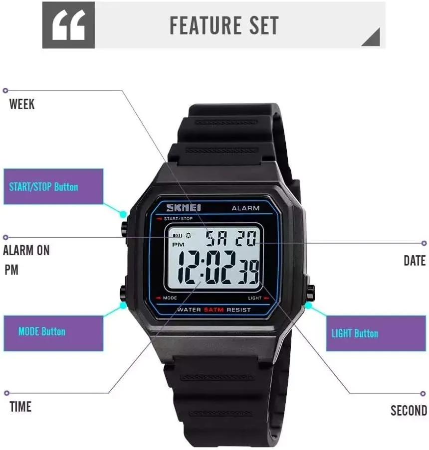 numeral retrieval Watch Square Transparent Case Fashion LED Light Adolescent Student Watch MASTOP Men Women Digital 