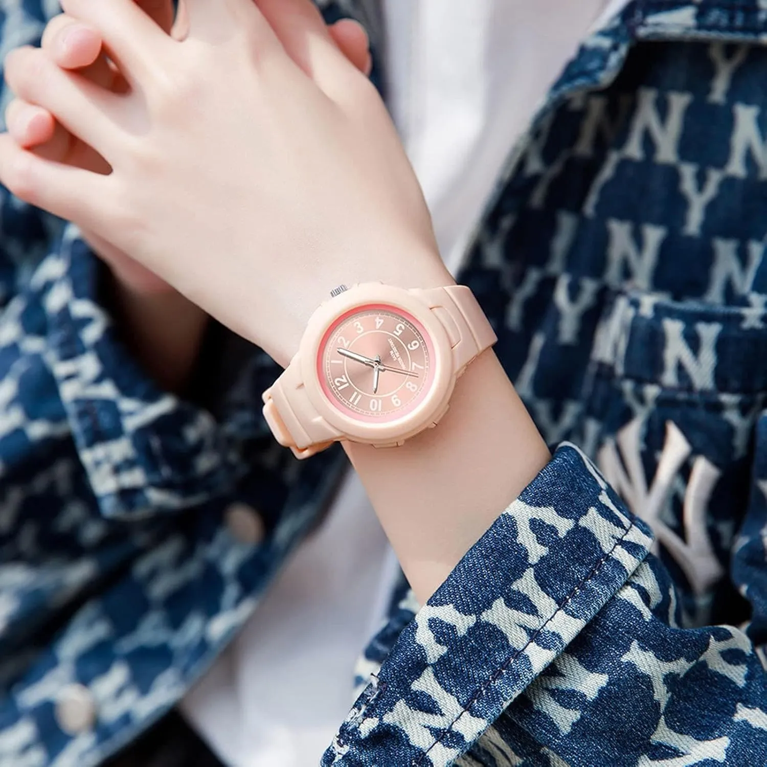Numerals Analog Quartz Wrist Watches Easy to watcher metric cleanliness Read findtime White Watch for Women 5 ATM Water Resistant Silicone Band Arabic 