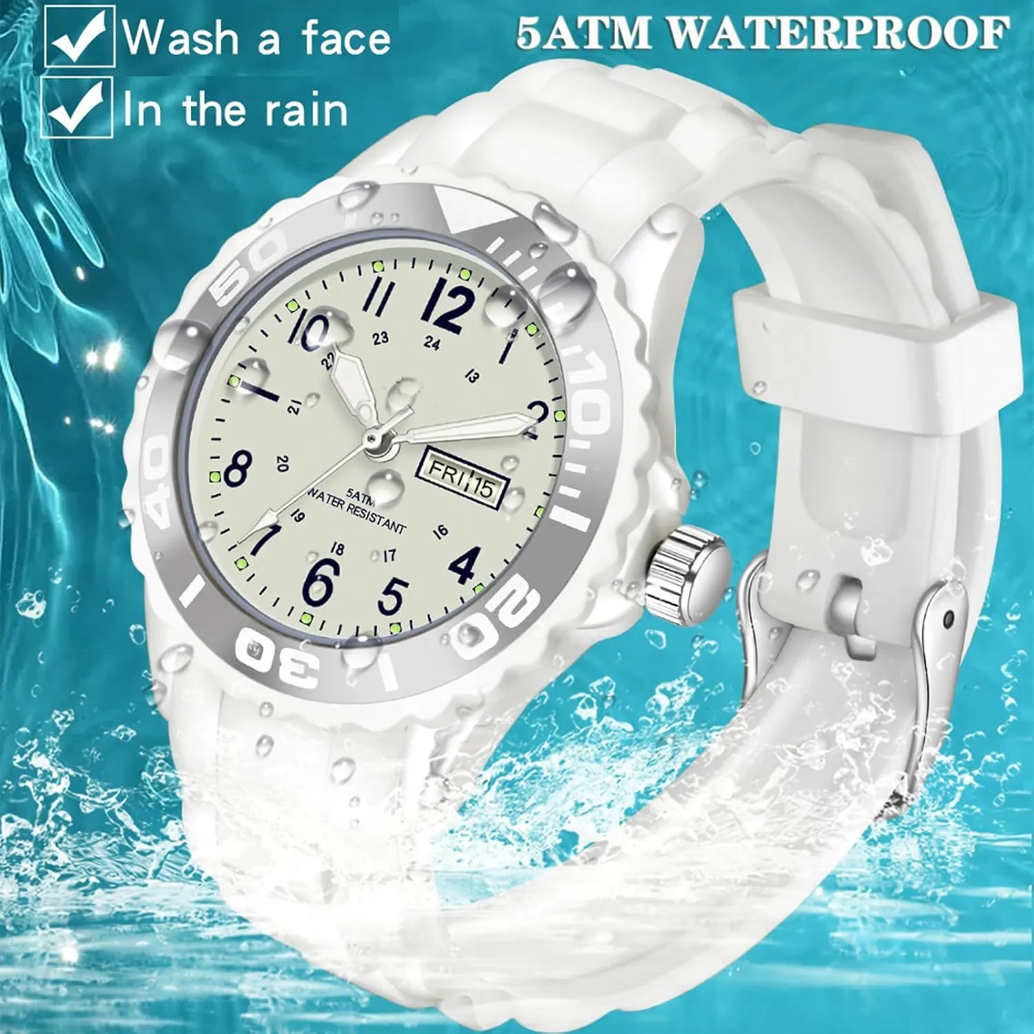 Nursing Date Analog Quartz for Swimming White Watches for Women bead trivialize Reloj para Mujer, Waterproof Easy to Read Watch with Second Hand Military Time Ladies Simple Nurse 