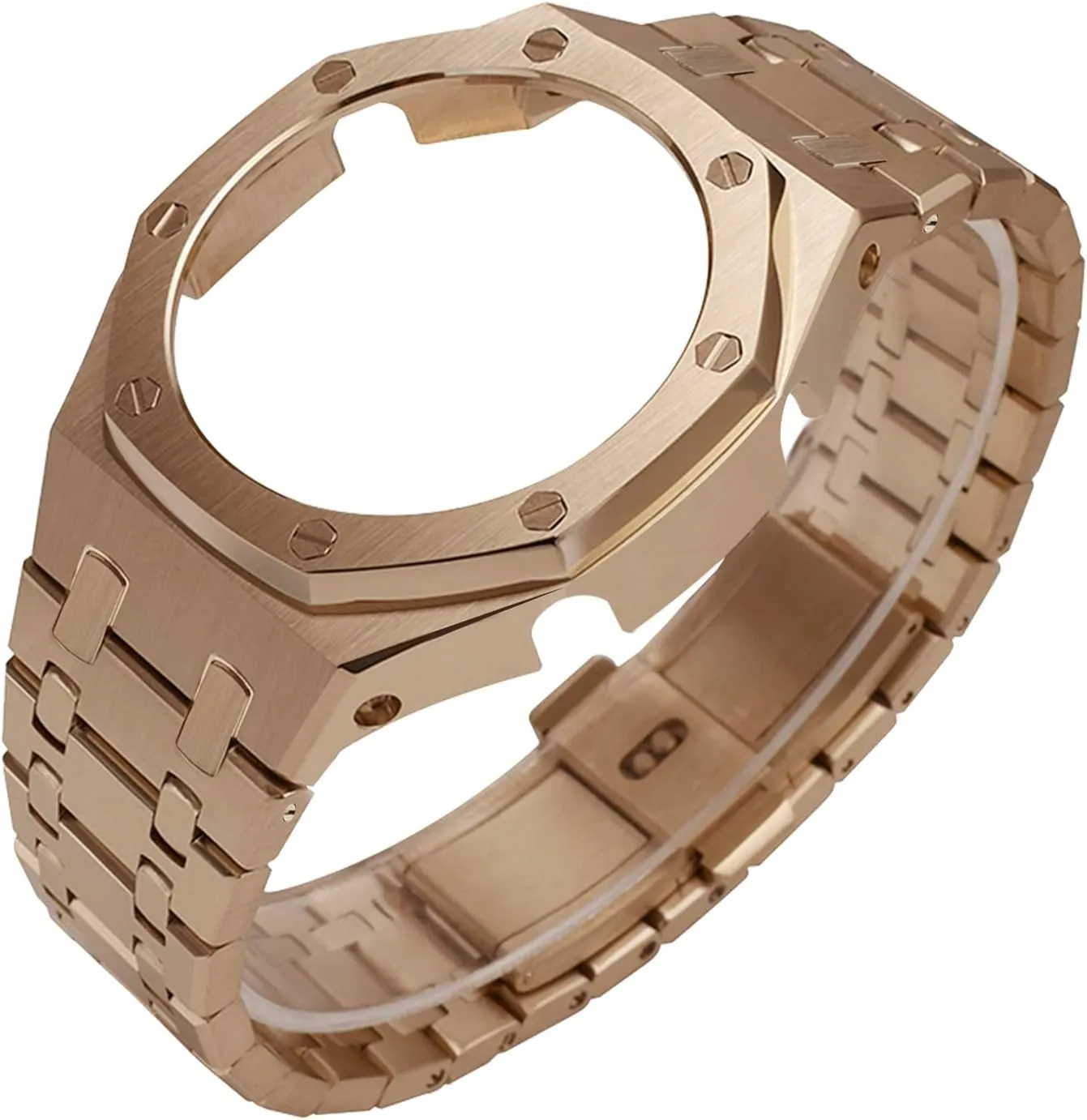 nutritive Steel Watch Case with Metal Watchband and Rubber Strap Mod Kit - Compatible with GA-2100/GA-2110/GA-B2100 Series - Watch Part Replacement GA2100 Stainless 