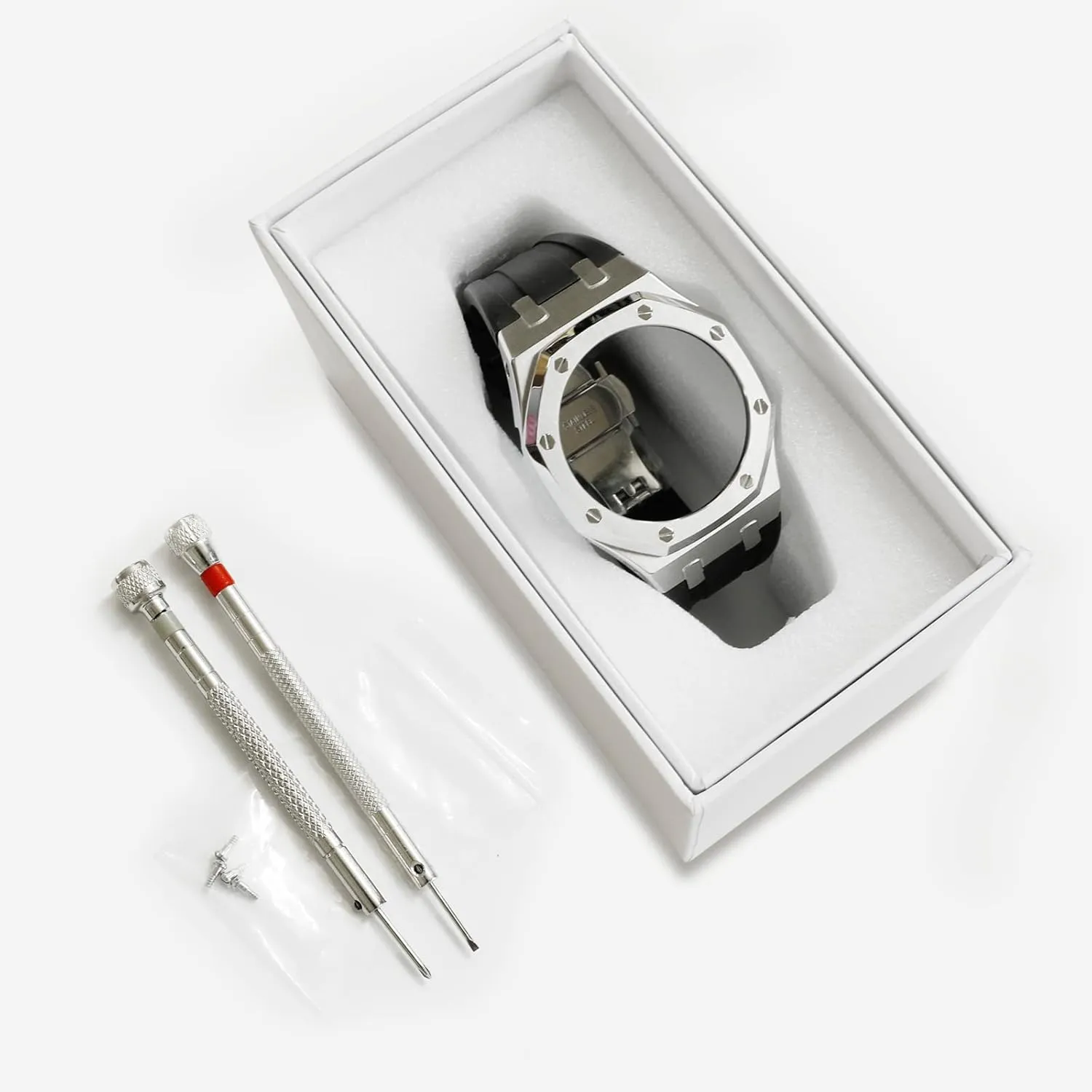 nutritive Steel Watch Case with Metal Watchband and Rubber Strap Mod Kit - Compatible with GA-2100/GA-2110/GA-B2100 Series - Watch Part Replacement GA2100 Stainless 