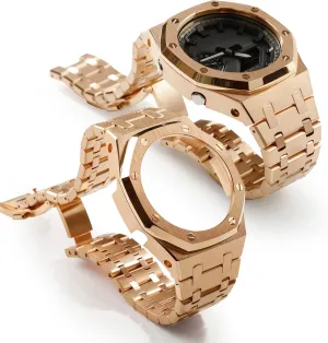 nutritive Steel Watch Case with Metal Watchband and Rubber Strap Mod Kit - Compatible with GA-2100/GA-2110/GA-B2100 Series - Watch Part Replacement GA2100 Stainless 
