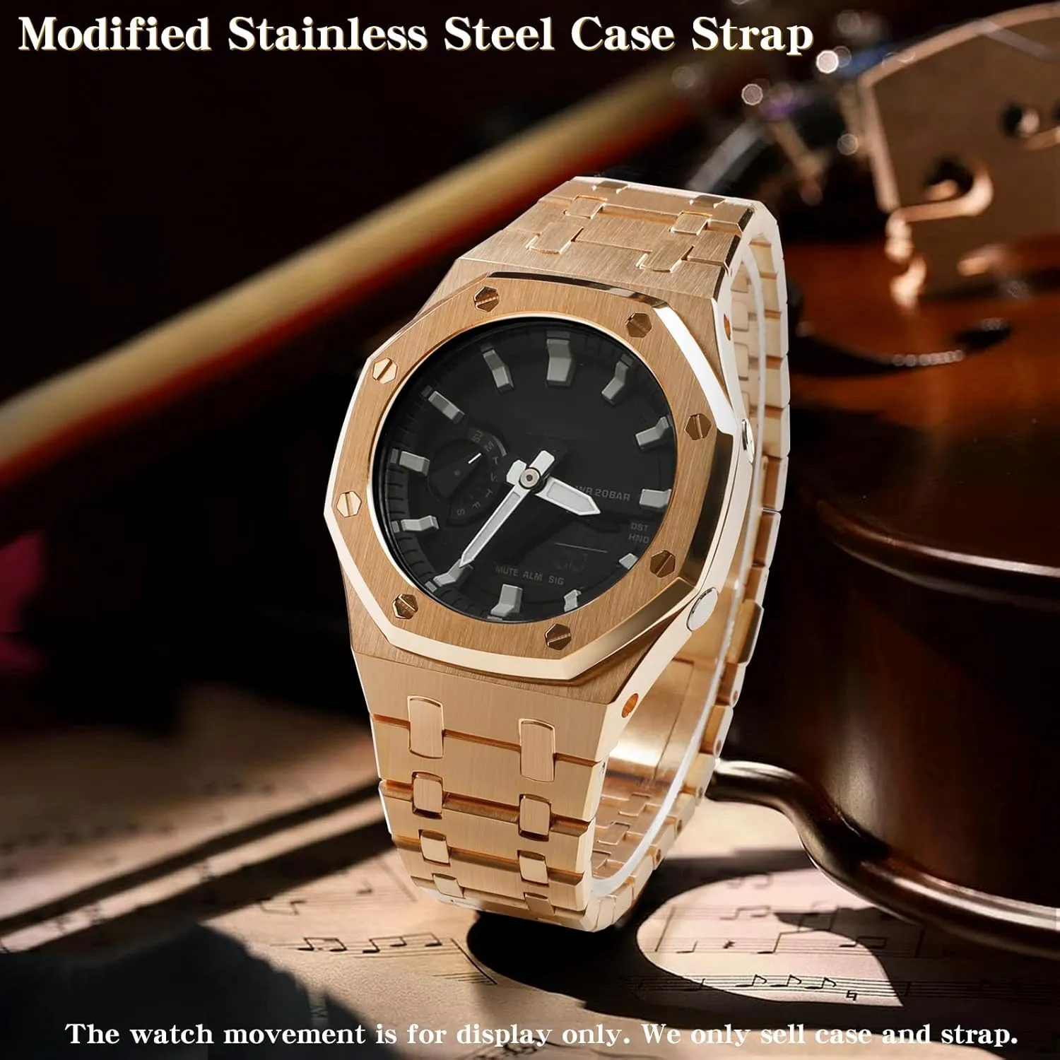 nutritive Steel Watch Case with Metal Watchband and Rubber Strap Mod Kit - Compatible with GA-2100/GA-2110/GA-B2100 Series - Watch Part Replacement GA2100 Stainless 