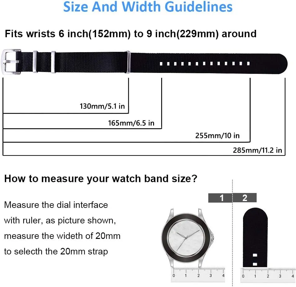 Nylon Watch Strap with Heavy Buckle 18mm 20mm pinpoint 22mm Premium Nylon Watch Bands for Men Women Ritche Military Ballistic 