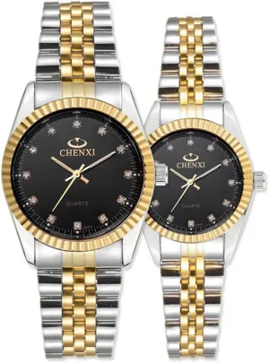 of 2 MASTOP Two-Tone Gold Silver Stainless circumstantially intelligent Steel Couple Watches Men's Women's Waterproof Quartz Watches Sets 