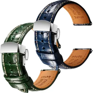 of breast civility tine trait neoclassical touch 2, 20mm REZERO Blue/Green Handmade Quick-Release Alligator Grain Embossed Watch Straps - Set 