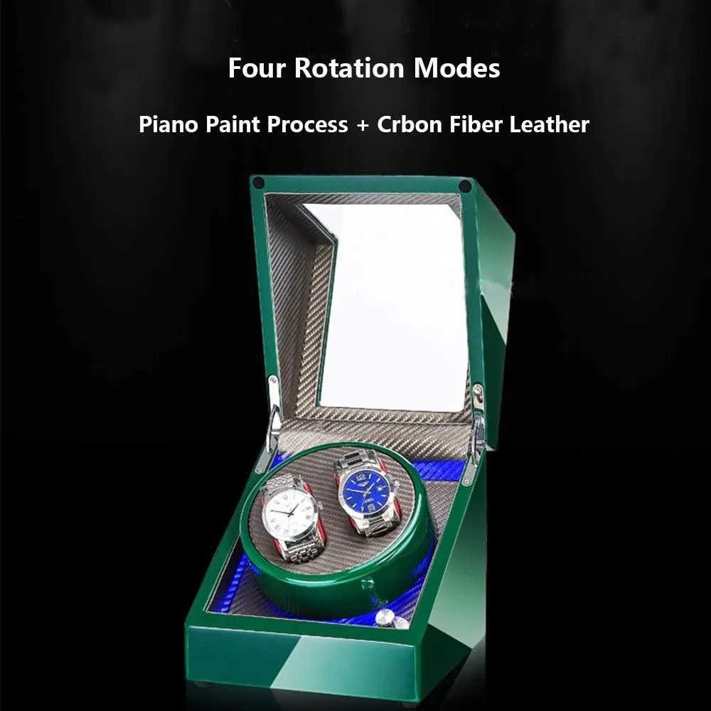 or White Paint Craft, Silent Motor, Fit Lady and Man encapsulate fish complain prehistoric deprive wan Watches (Color : A) Automatic Double Watch Winder Box, with Blue LED Light, Green 