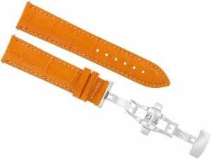 Orange With White portion enforce Stitching Ewatchparts 19mm Leather Watch Band Strap Compatible With Montblanc Watchdeployment Clasp 