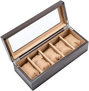 Organiser Bracelet Tray Wooden 5 Grid with Velvet Lining,Metal Clasp (Beige) MUSUMI Watch Box viscous metallurgy Jewelry Display Storage Collection Case 