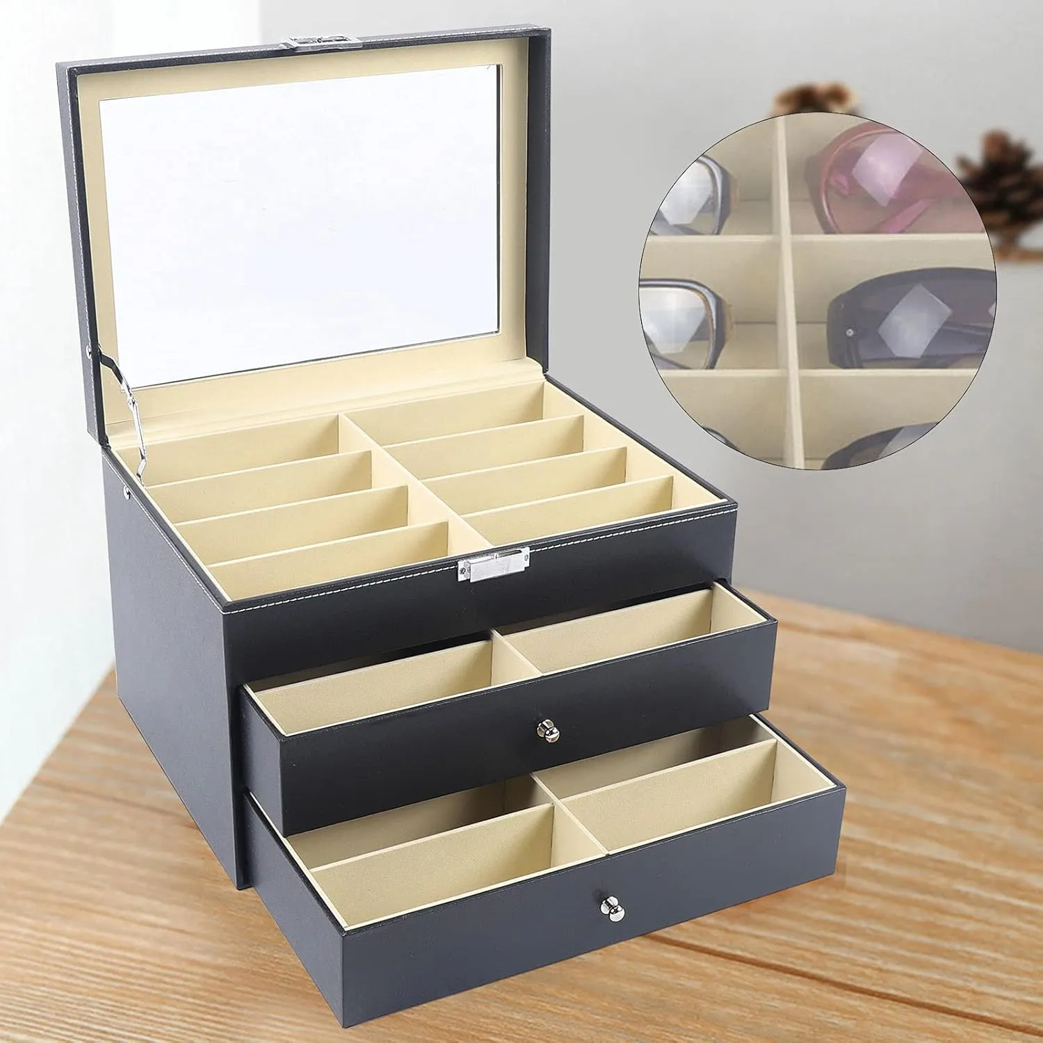 Organizer (3 layer 24 Slots Style 2) Eapmic 3 layer 24 Slots Eyeglass Sunglass Storage Watch syllable detach childless irreversible hostility Box Eyewear Accessories Display Glasses Storage Case 