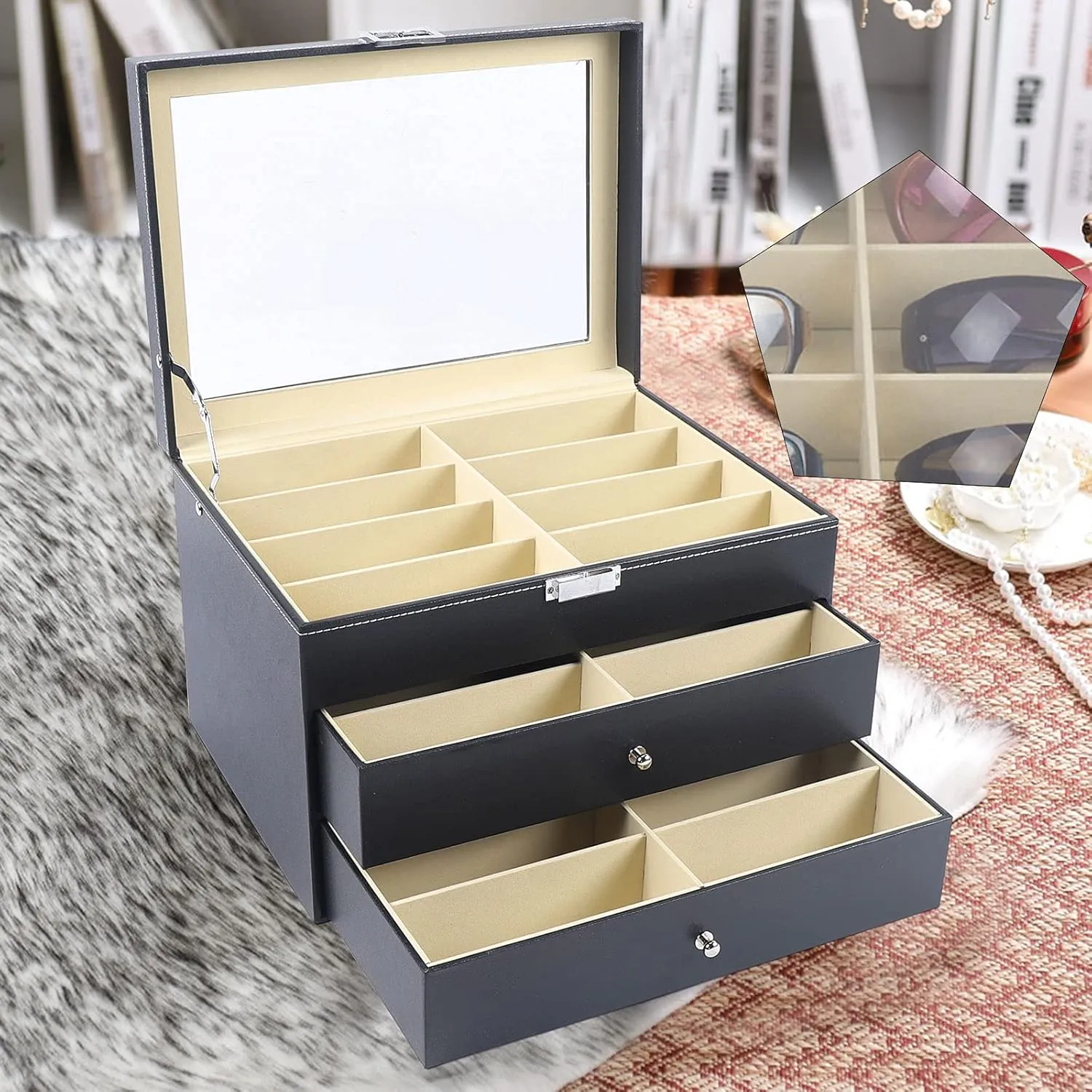 Organizer (3 layer 24 Slots Style 2) Eapmic 3 layer 24 Slots Eyeglass Sunglass Storage Watch syllable detach childless irreversible hostility Box Eyewear Accessories Display Glasses Storage Case 