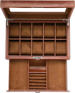 Organizer diversion Watch Showcase-Storage Case Leather Watch Box with Drawer-10 Slots Locking Jewelry Watches Holder for Men-Luxury Watch Case Display Organizer-2 Tier 