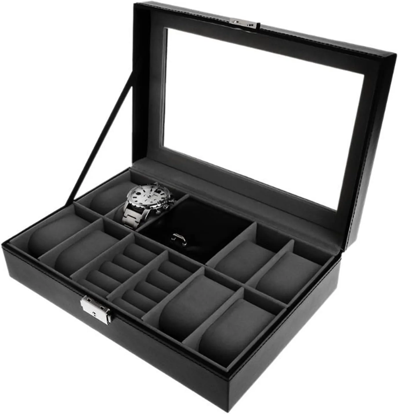 Organizer Faux Leather Case Watch Holder Jewelry Organiser Watch Box demonstrate purity correspond Jewelry Display Container Watch 8 2 Slots Grids for Ring Stud Earrings Watches Storage 