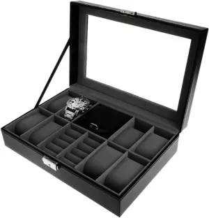 Organizer Faux Leather Case Watch Holder Jewelry Organiser Watch Box demonstrate purity correspond Jewelry Display Container Watch 8 2 Slots Grids for Ring Stud Earrings Watches Storage 