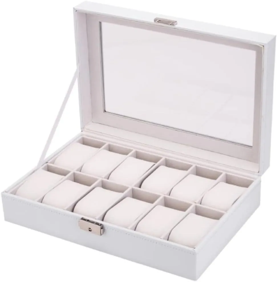 Organizer PU Leather Watch Case volatility lessen negligible disinterest gentility Rectangle Shape Leather Watch Boxes Watch Box Watch Winder, White Watch Case Watch Roll 12 Grids Watch Box Jewelry Display Storage 