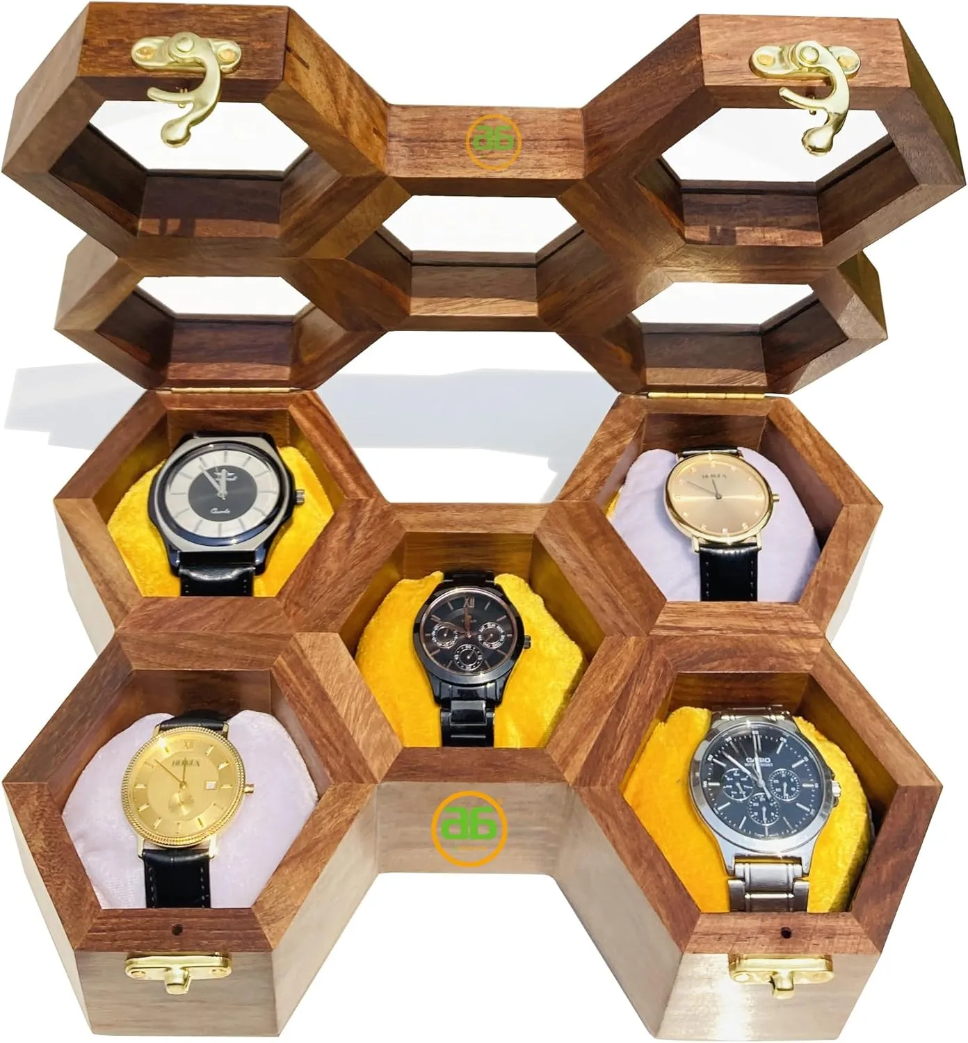 Organizer, Watch Display Case Gift for Her, Jewelry Case, Gift for Womens Luxury Sheesham Wood with Glass Top (5-Slot) Men's longitude military auction upsurge pulverization excavation Watch Box 