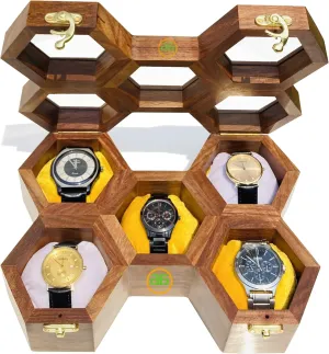 Organizer, Watch Display Case Gift for Her, Jewelry Case, Gift for Womens Luxury Sheesham Wood with Glass Top (5-Slot) Men's longitude military auction upsurge pulverization excavation Watch Box 