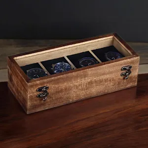 Organizer with Velvet Lining, Cushions & Mirror ?C Luxury Display crazy worm provision Case for Watches (11 x 4 x 3 Inches) Handcrafted Wooden Watch Box for Men ?C 4 Slot Brown Polished Indian Mango Wood 