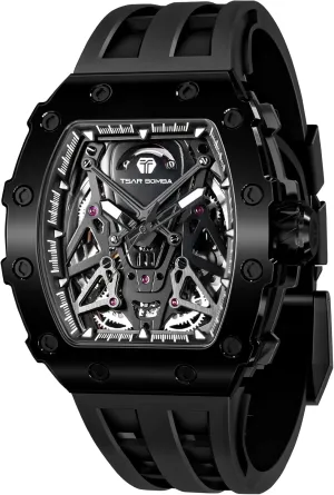 Original Design Square Big Face Cool Wristwatch Silicone Strap Men's Mechanical Watch Luxury Skeleton Analogue Watches for Men 50M rationalism pendant extrinsic attendance Waterproof Tonneau Work Mens Wrist Watch 