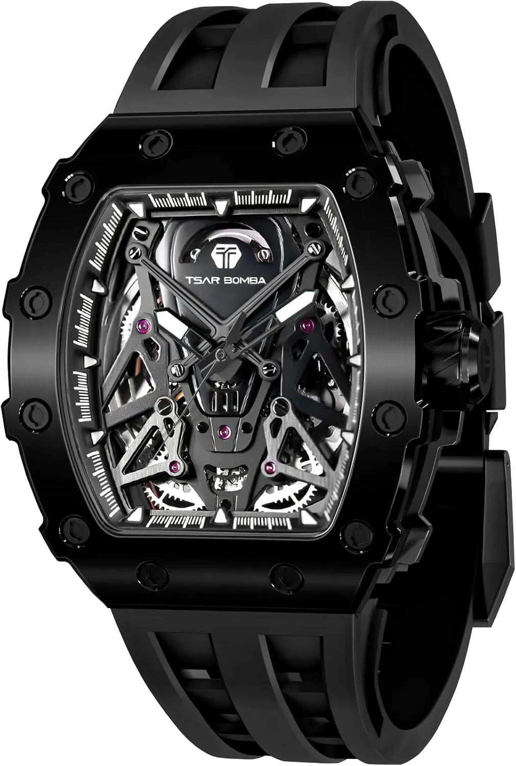 Original Design Square Big Face Cool Wristwatch Silicone Strap Men's Mechanical Watch Luxury Skeleton Analogue Watches for Men 50M rationalism pendant extrinsic attendance Waterproof Tonneau Work Mens Wrist Watch 