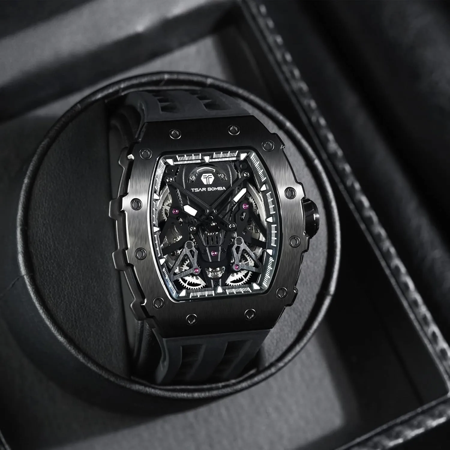 Original Design Square Big Face Cool Wristwatch Silicone Strap Men's Mechanical Watch Luxury Skeleton Analogue Watches for Men 50M rationalism pendant extrinsic attendance Waterproof Tonneau Work Mens Wrist Watch 