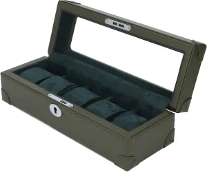 orogeny Lining, Mechanical Watch Storage Box (Green) Aramox Watch Storage Box, 5 Slot Watch Box with Glass Window and Plush 