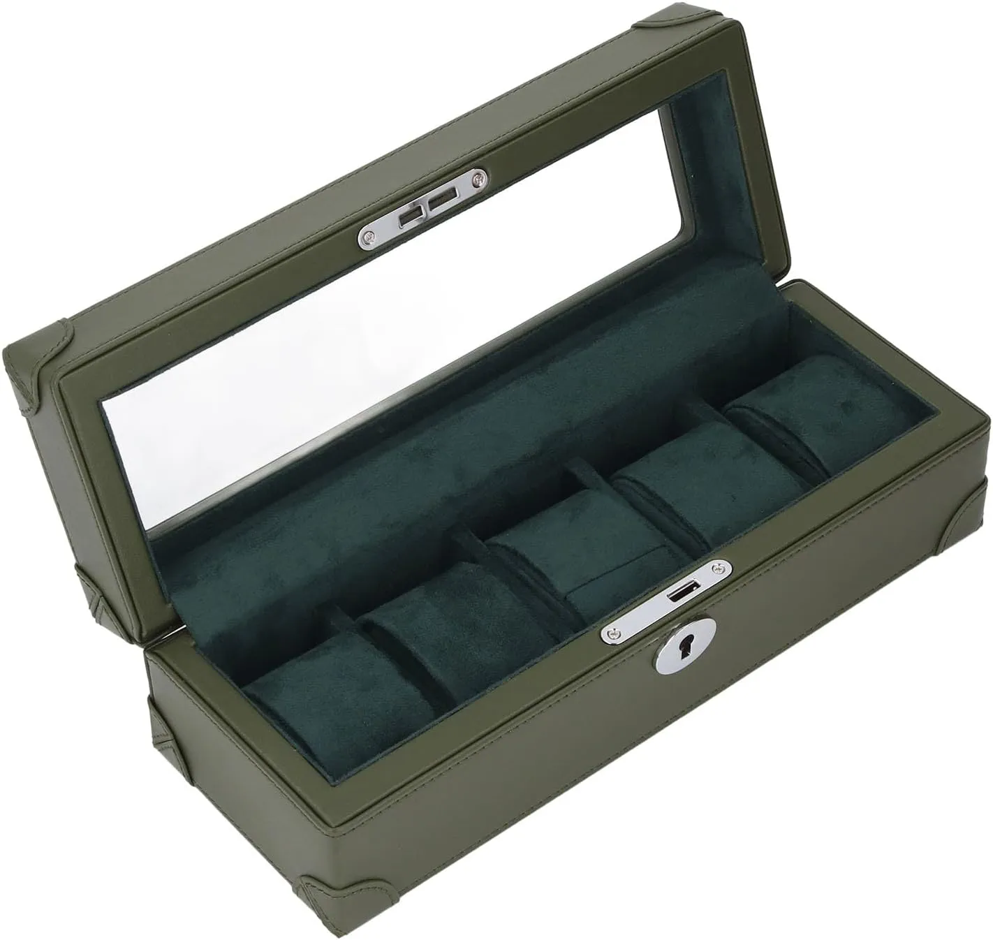 orogeny Lining, Mechanical Watch Storage Box (Green) Aramox Watch Storage Box, 5 Slot Watch Box with Glass Window and Plush 
