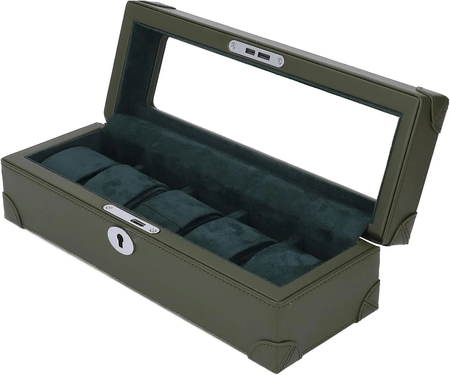 orogeny Lining, Mechanical Watch Storage Box (Green) Aramox Watch Storage Box, 5 Slot Watch Box with Glass Window and Plush 
