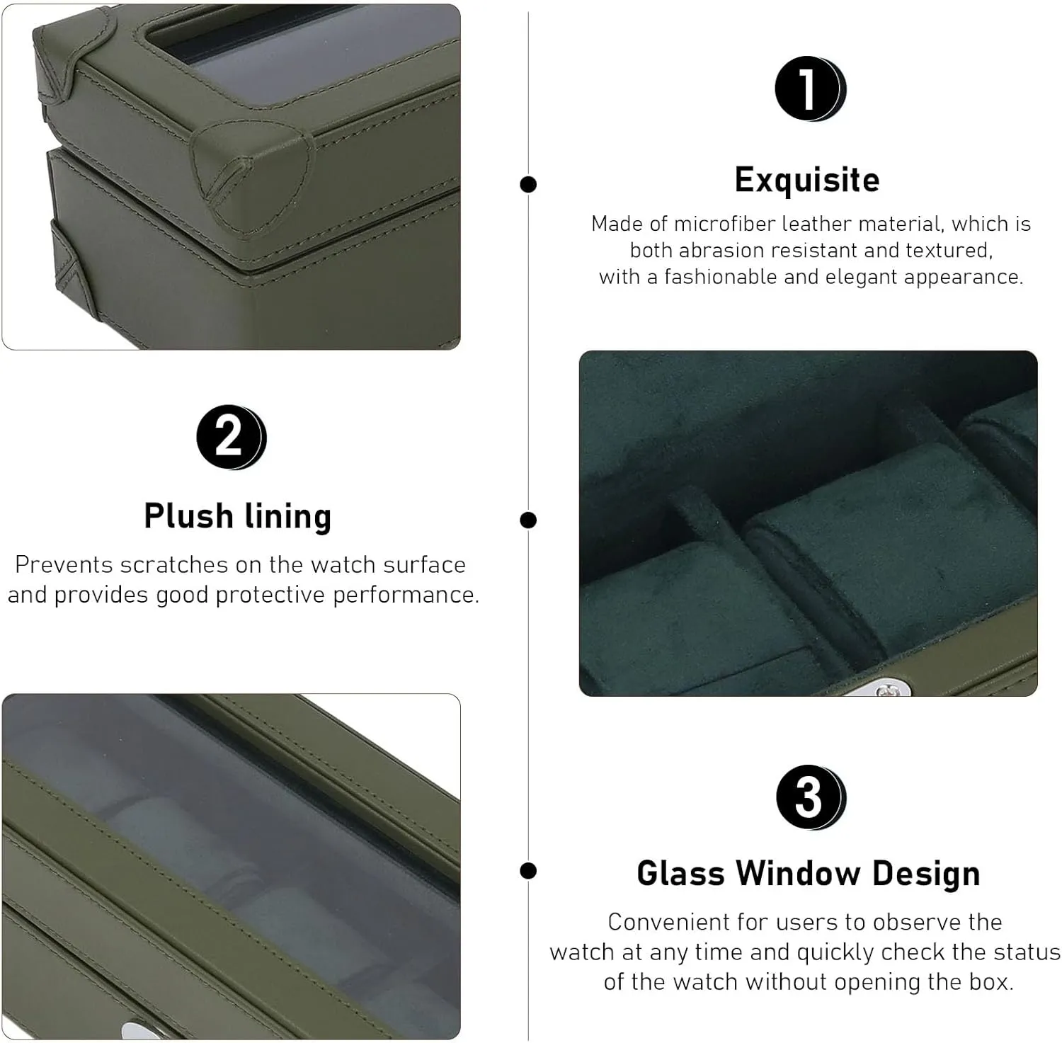 orogeny Lining, Mechanical Watch Storage Box (Green) Aramox Watch Storage Box, 5 Slot Watch Box with Glass Window and Plush 