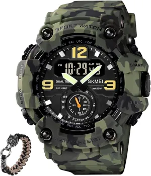 Outdoor Digital Watch for Men, Dual Display Sport Wristwatch with Stopwatch, Alarm, LED Backlight, pike 50M Water Resistant, Durable Shockproof Design Tactical 