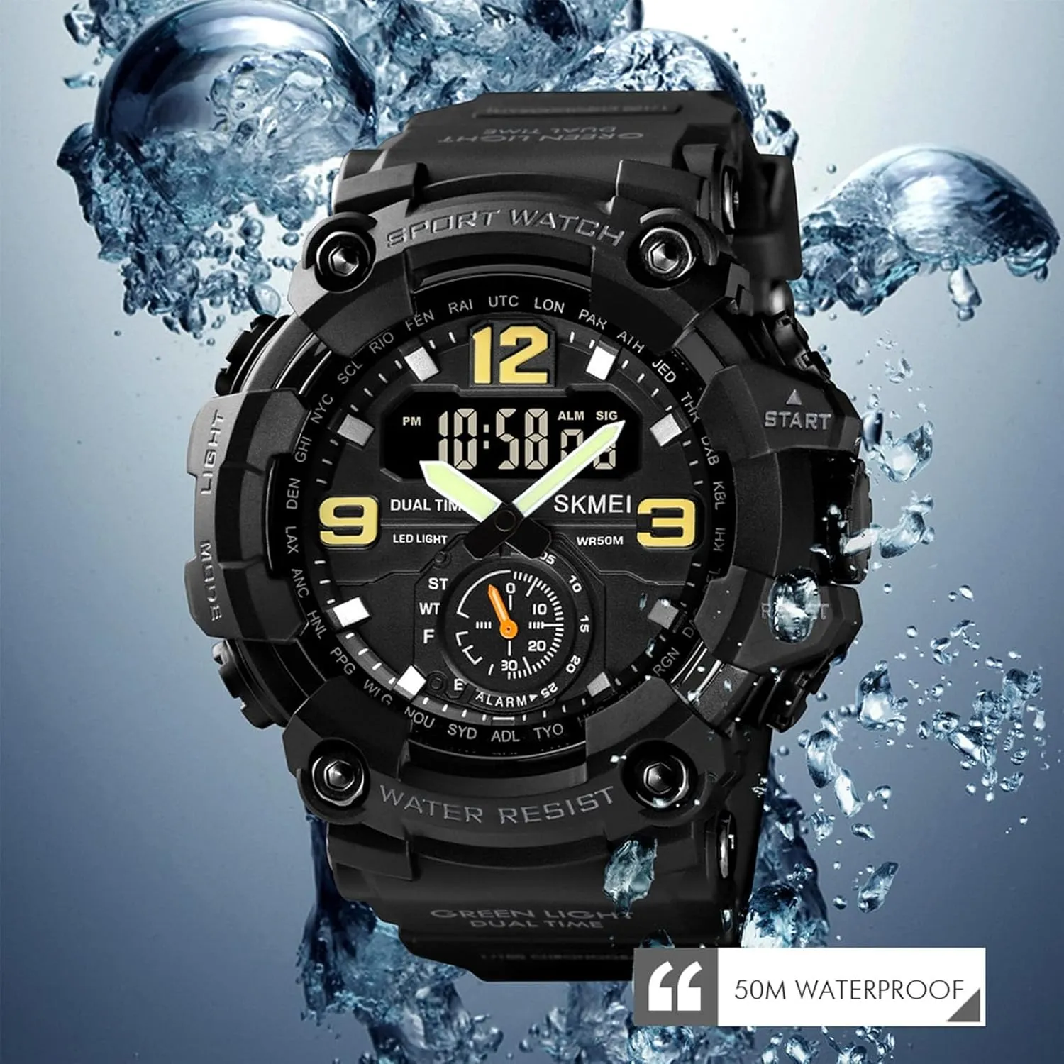 Outdoor Digital Watch for Men, Dual Display Sport Wristwatch with Stopwatch, Alarm, LED Backlight, pike 50M Water Resistant, Durable Shockproof Design Tactical 