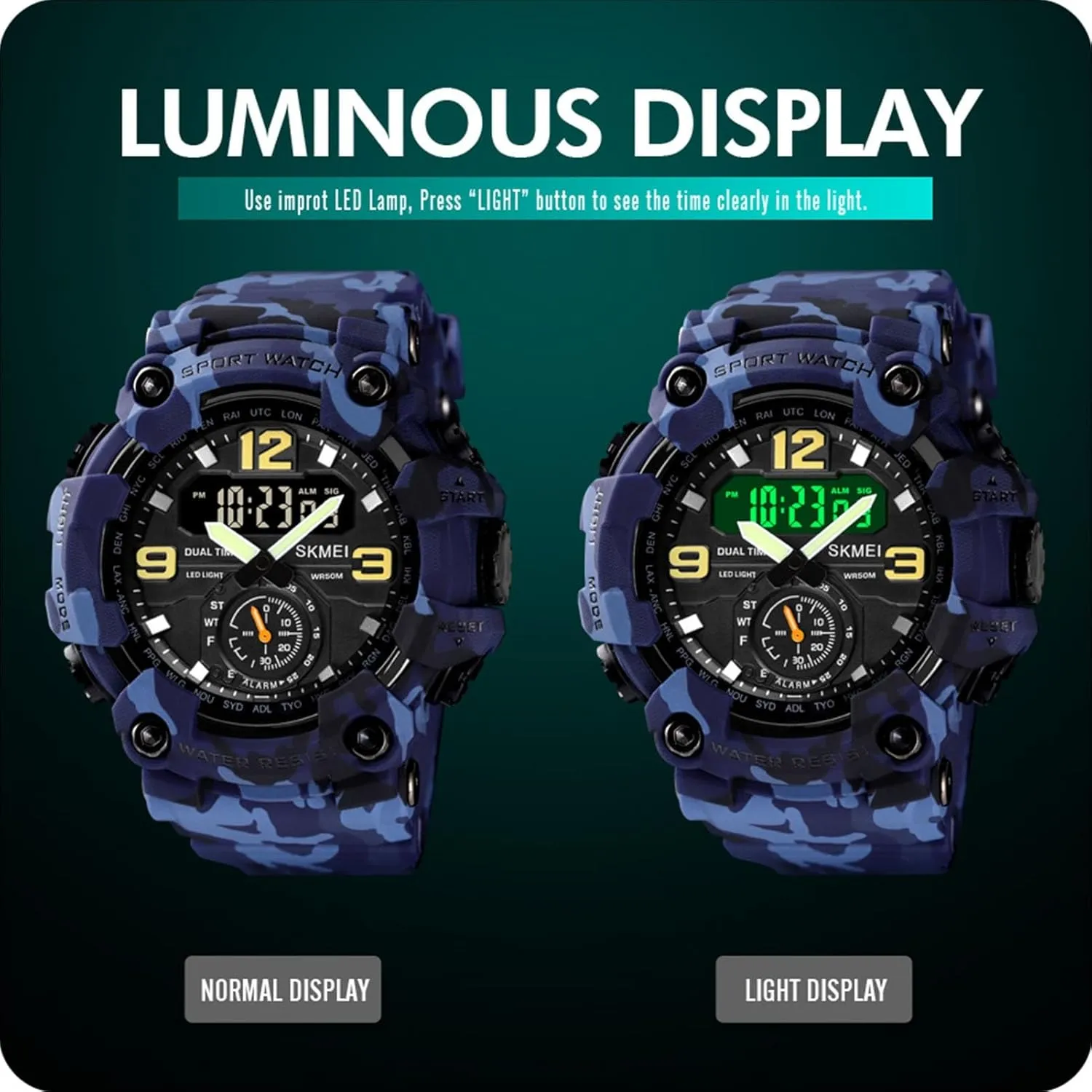 Outdoor Digital Watch for Men, Dual Display Sport Wristwatch with Stopwatch, Alarm, LED Backlight, pike 50M Water Resistant, Durable Shockproof Design Tactical 