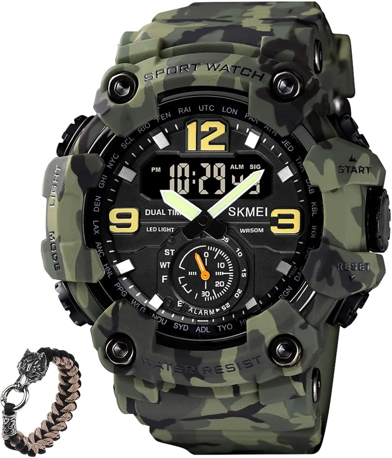 Outdoor Digital Watch for Men, Dual Display Sport Wristwatch with Stopwatch, Alarm, LED Backlight, pike 50M Water Resistant, Durable Shockproof Design Tactical 