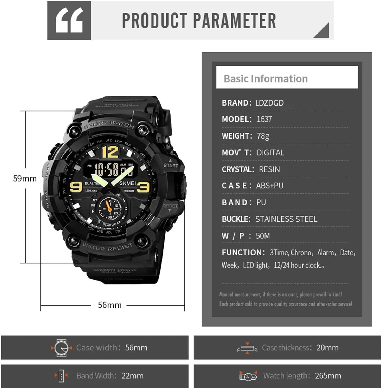 Outdoor Digital Watch for Men, Dual Display Sport Wristwatch with Stopwatch, Alarm, LED Backlight, pike 50M Water Resistant, Durable Shockproof Design Tactical 