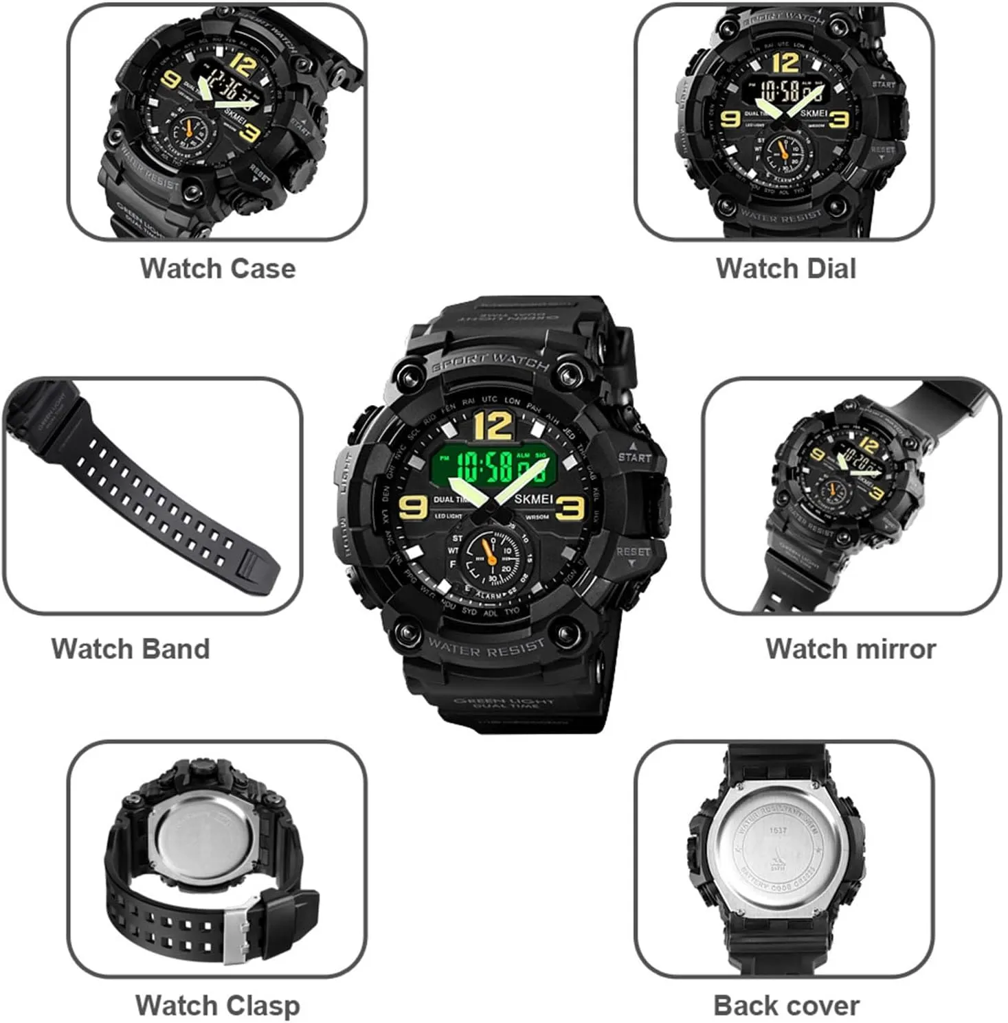 Outdoor Digital Watch for Men, Dual Display Sport Wristwatch with Stopwatch, Alarm, LED Backlight, pike 50M Water Resistant, Durable Shockproof Design Tactical 